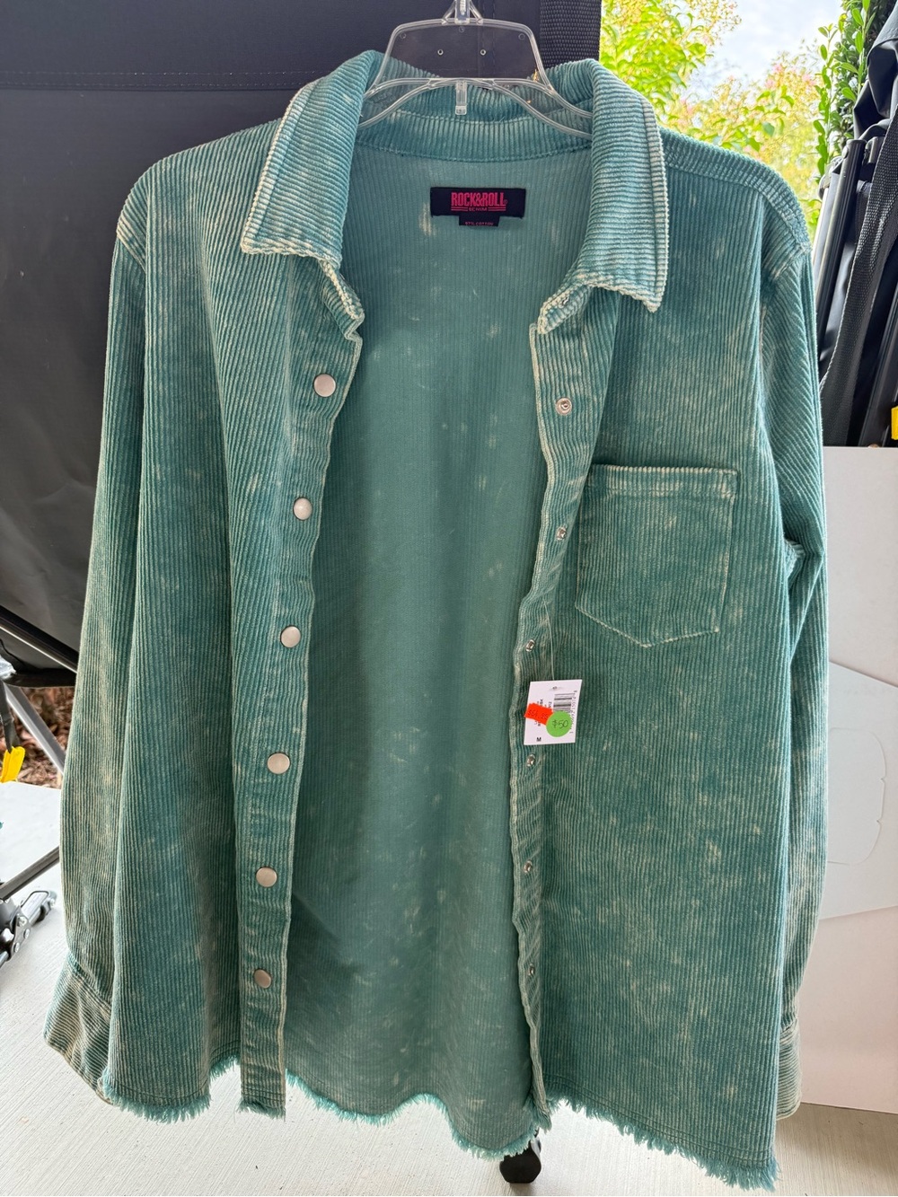 Rock & Roll Cowgirl Teal Corduroy Button-Down Shirt Jacket